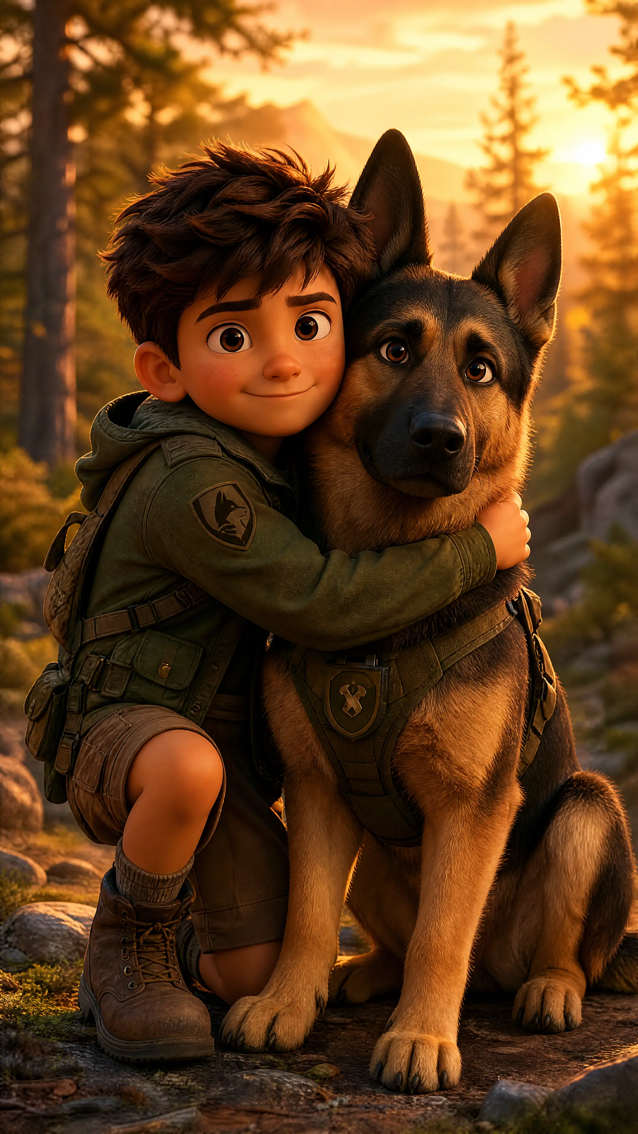 Boy and German Shepherd