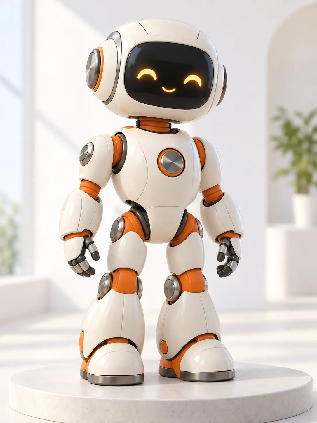 3D image generator creating a friendly studio robot with tactile materials