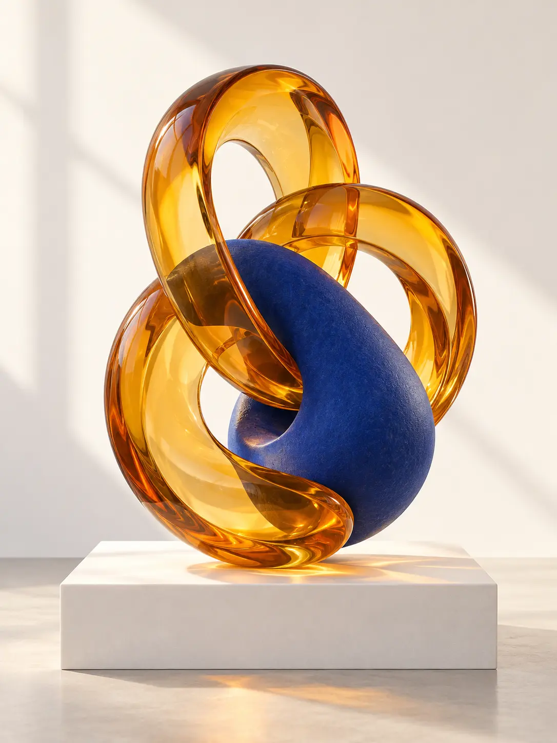 3D image generator exploring an abstract sculptural form with translucent surfaces