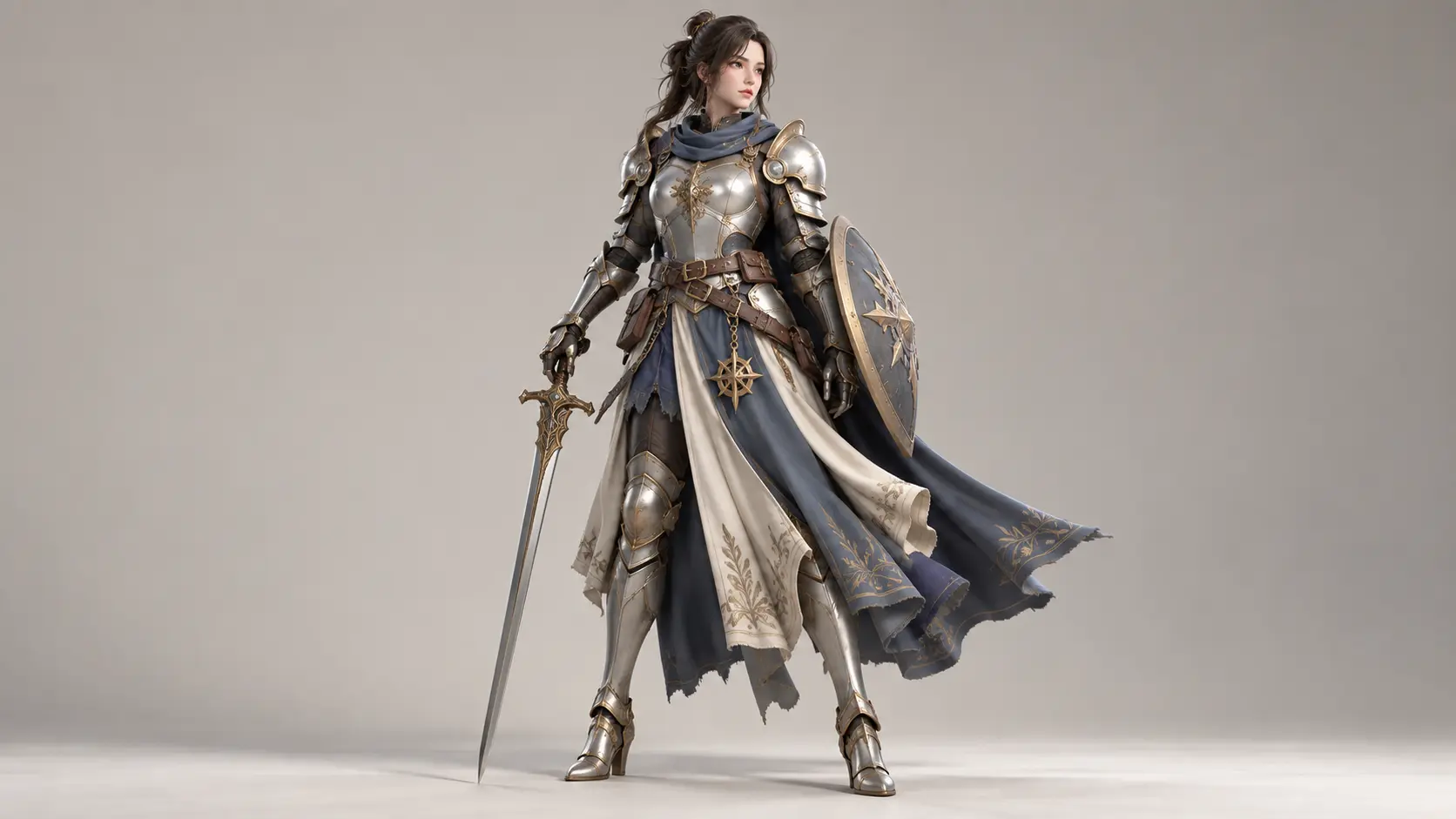 Original full-body fantasy character maquette with layered costume shapes