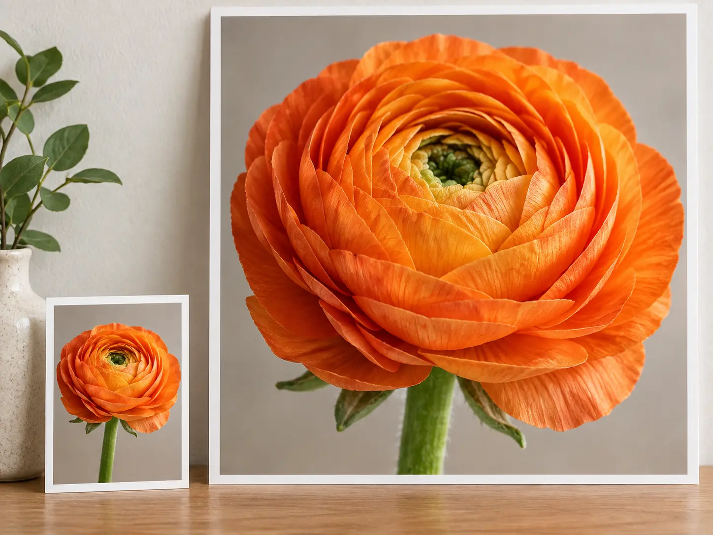 Small photo shown beside a large 4K image output with the same subject and framing