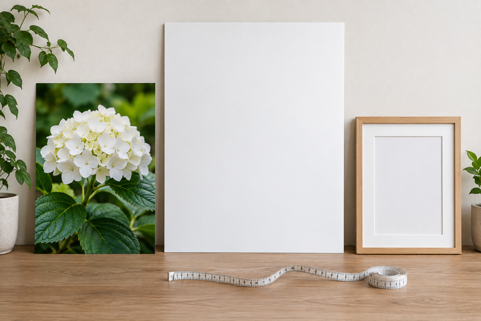 Photo card arranged beside large display and print size references for choosing a 4K output