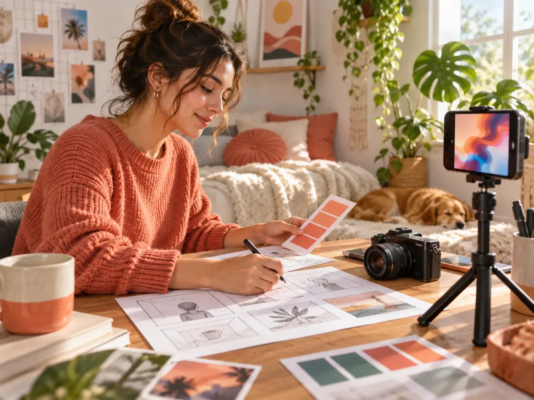Content creator planning a social video with scenes, motion, and sound