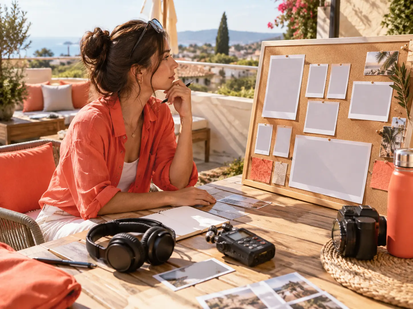 Social producer reviewing vertical and square video versions with one audio direction