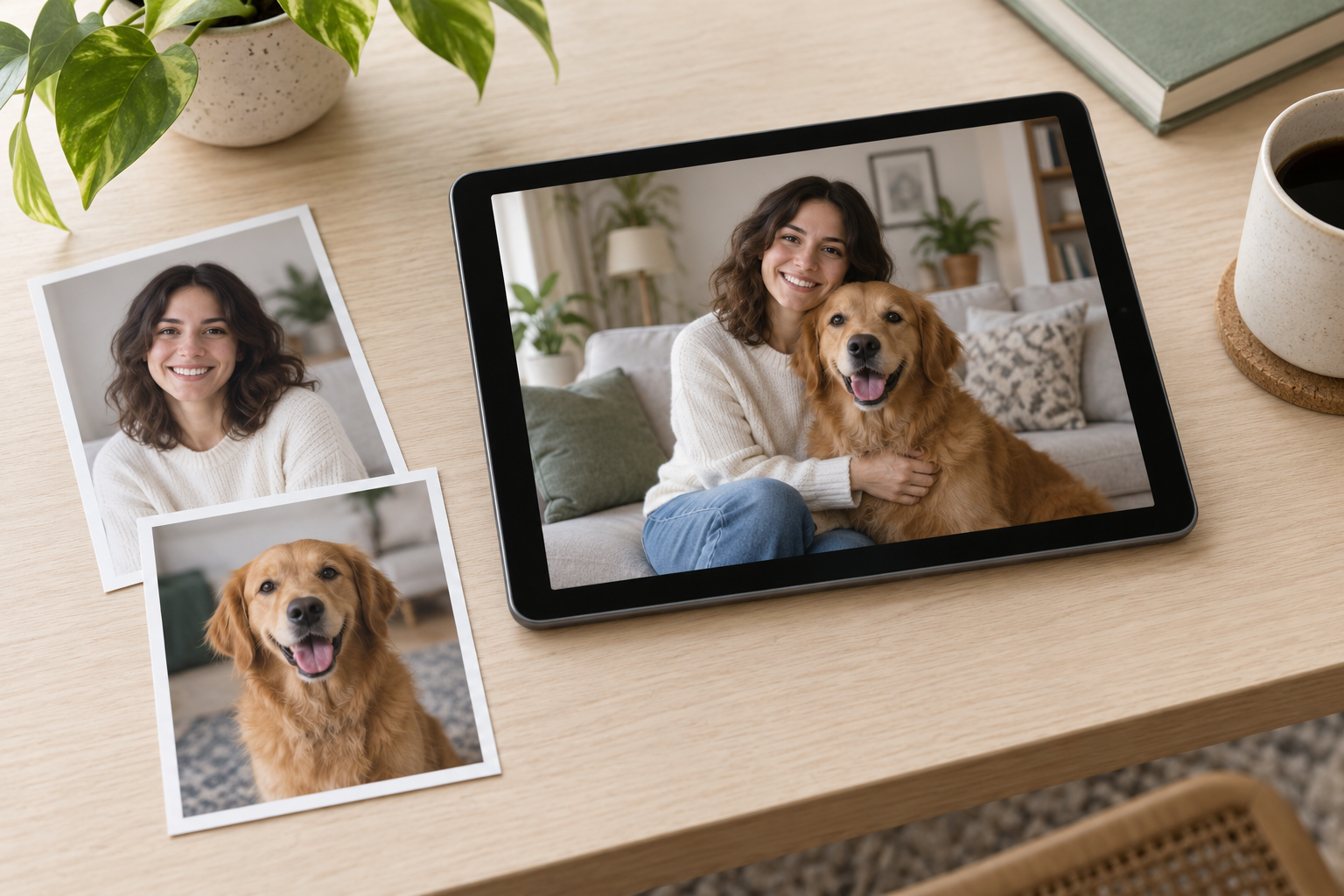 Reviewing the combined result produced by AI add to photo