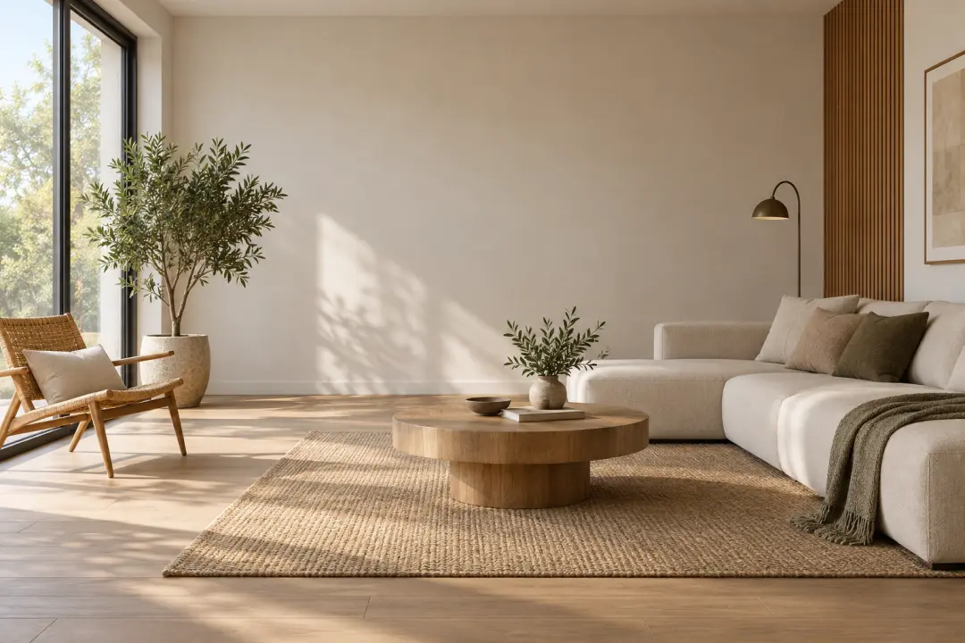AI add to photo adding a plant and chair into an empty interior photo