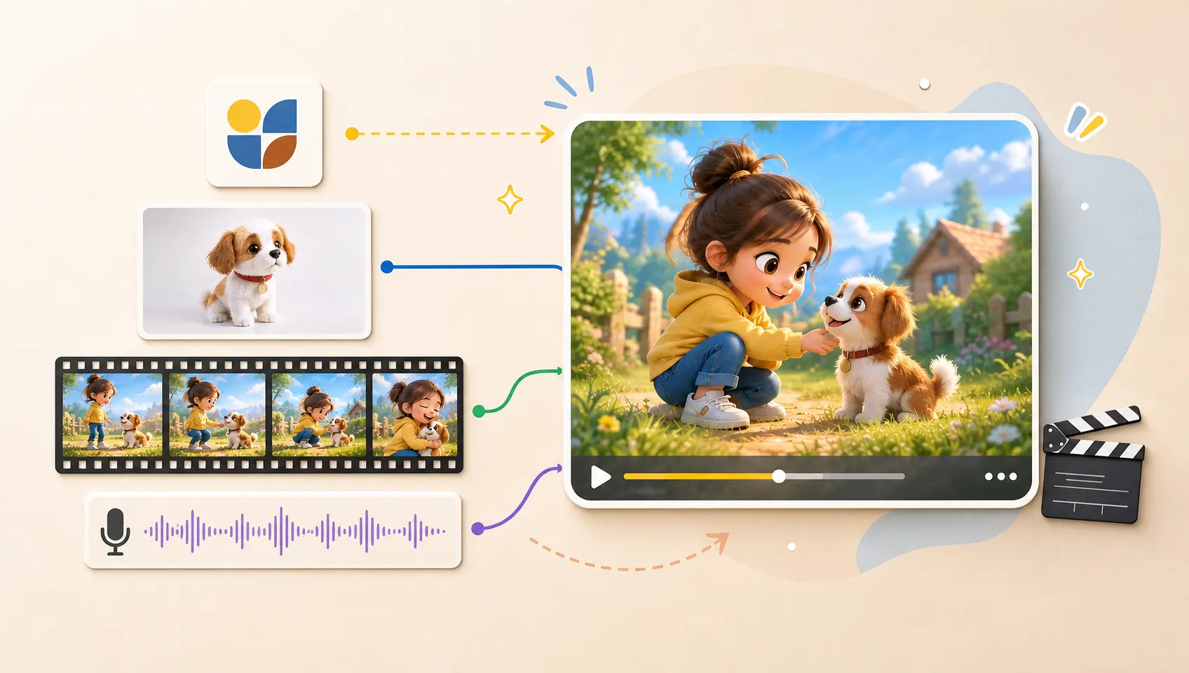 Business logo, product image, video clip, and audio reference in one workspace