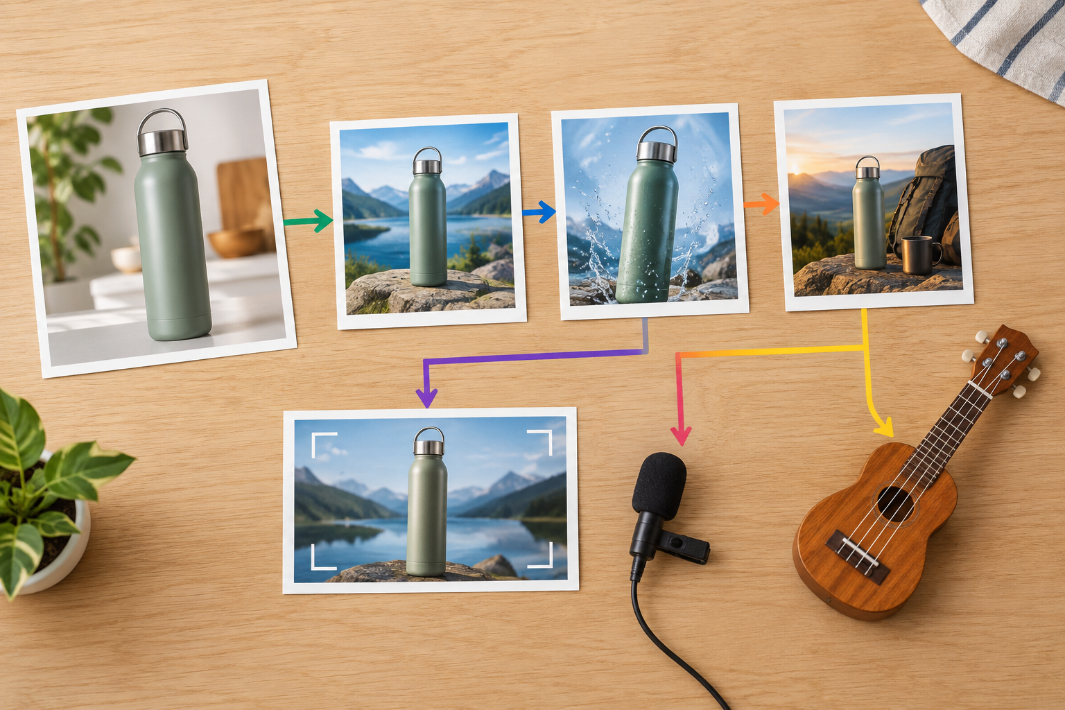 Business video scene plan with references, aspect ratio, narration, and music direction