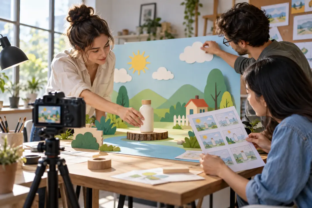Small business team combining product references into a custom animated video