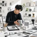 Product manager preparing a proposal animation with demo visuals and logo