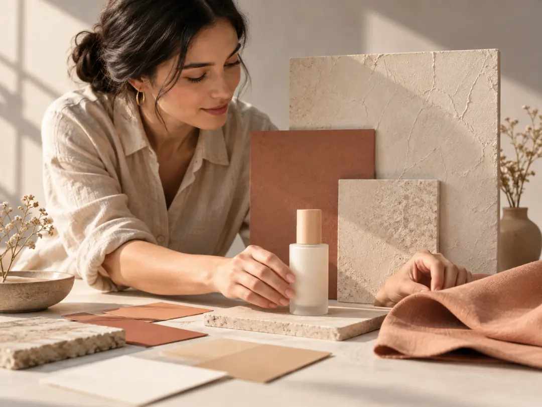 Marketer directing a tabletop campaign scene with backdrops