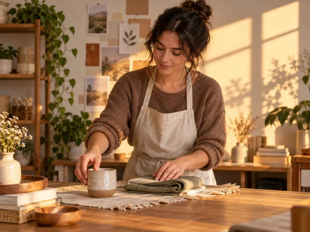 Creator styling a small-brand product at golden hour