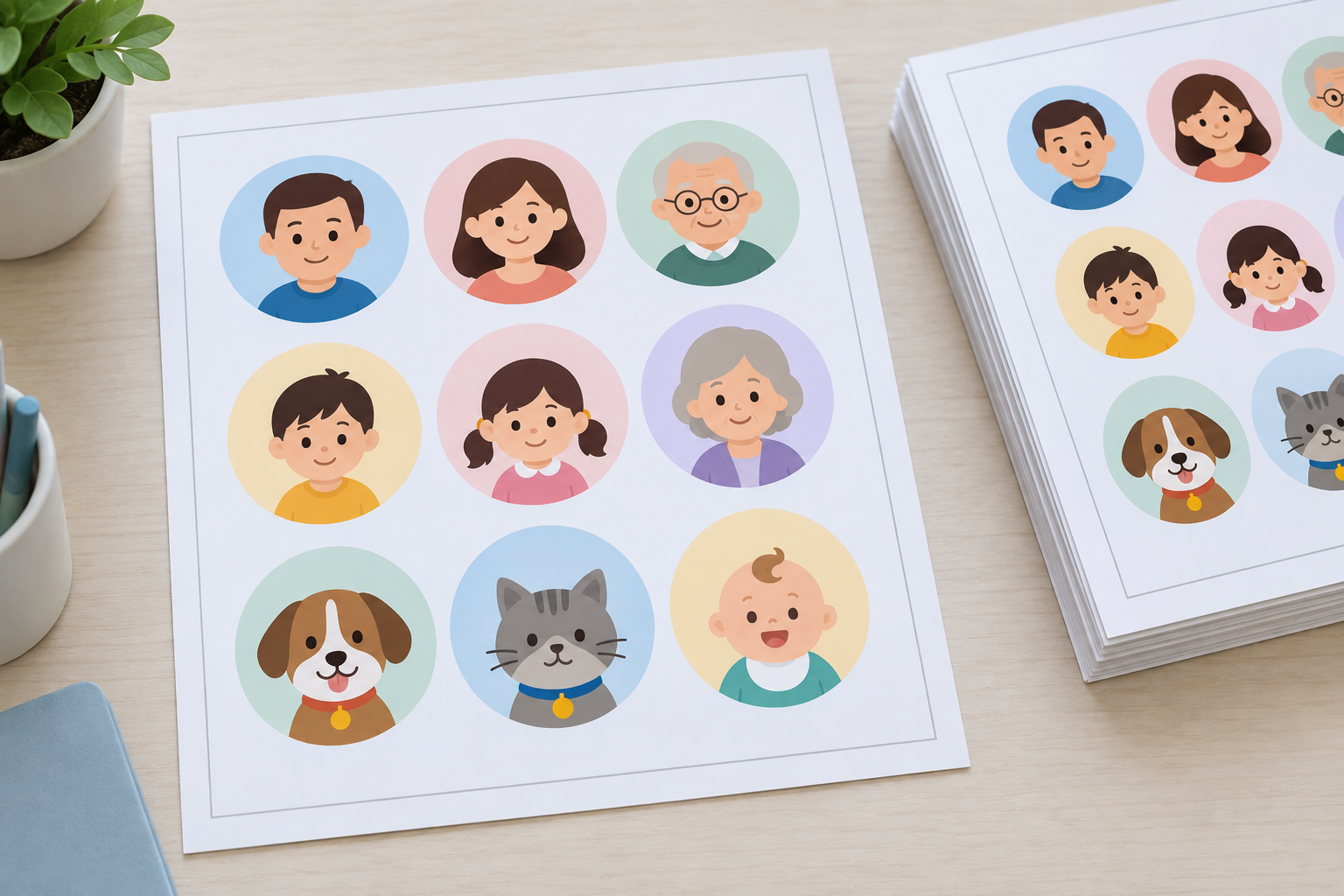 Refined AI clipart generator set placed into a finished document layout