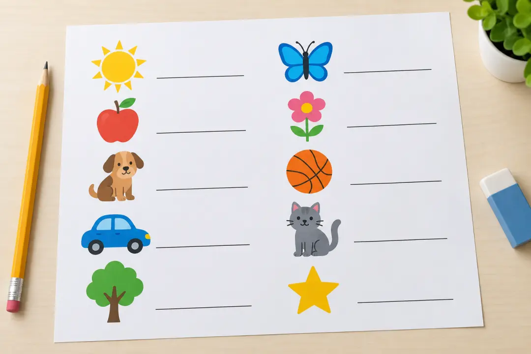 Printed worksheet page using simple AI clipart generator shapes