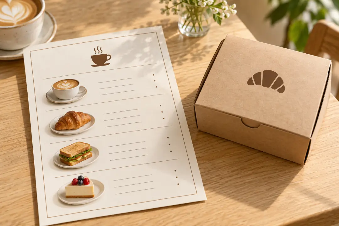 Menu and packaging label using AI clipart generator category icons