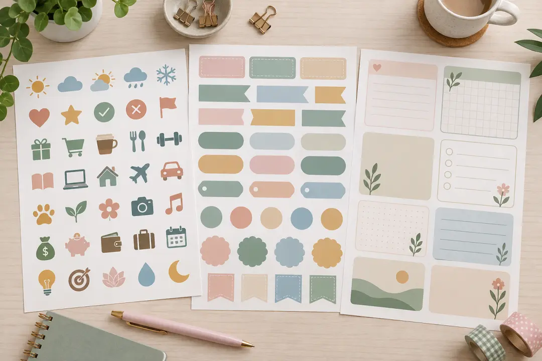 Printable template pack arranged from a matching AI clipart generator family