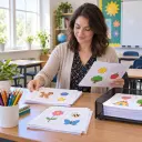 Teacher preparing a worksheet with simple AI clipart generator objects