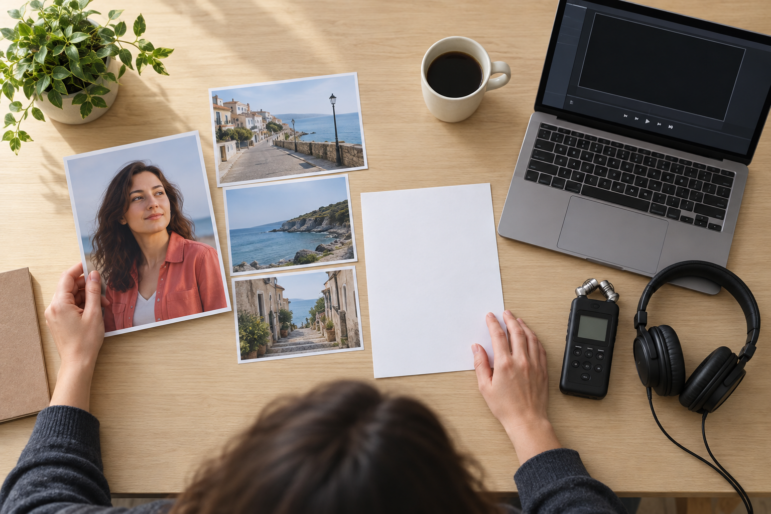Workspace with text idea, image references, video clips, and audio references