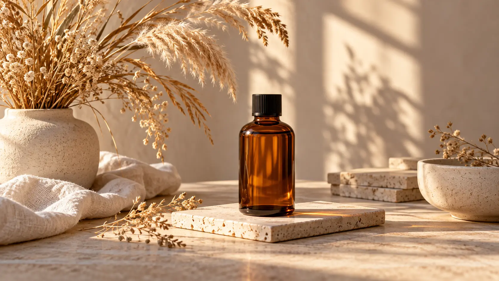 Seasonal product campaign scene arranged in a warm sunlit studio