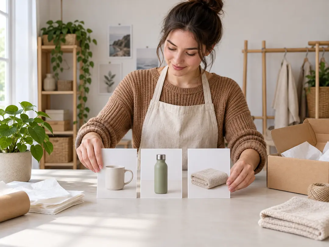 Seller matching a set of product photos to one clean background with an image modifier