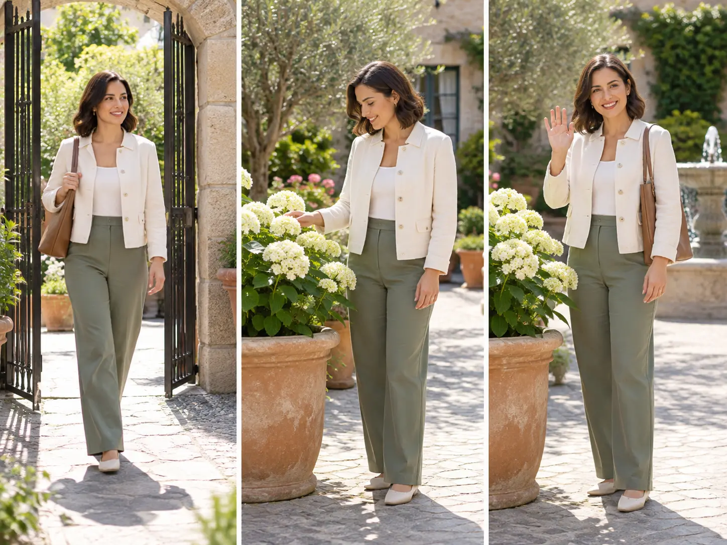Three planned moments showing a character entering, pausing, and greeting