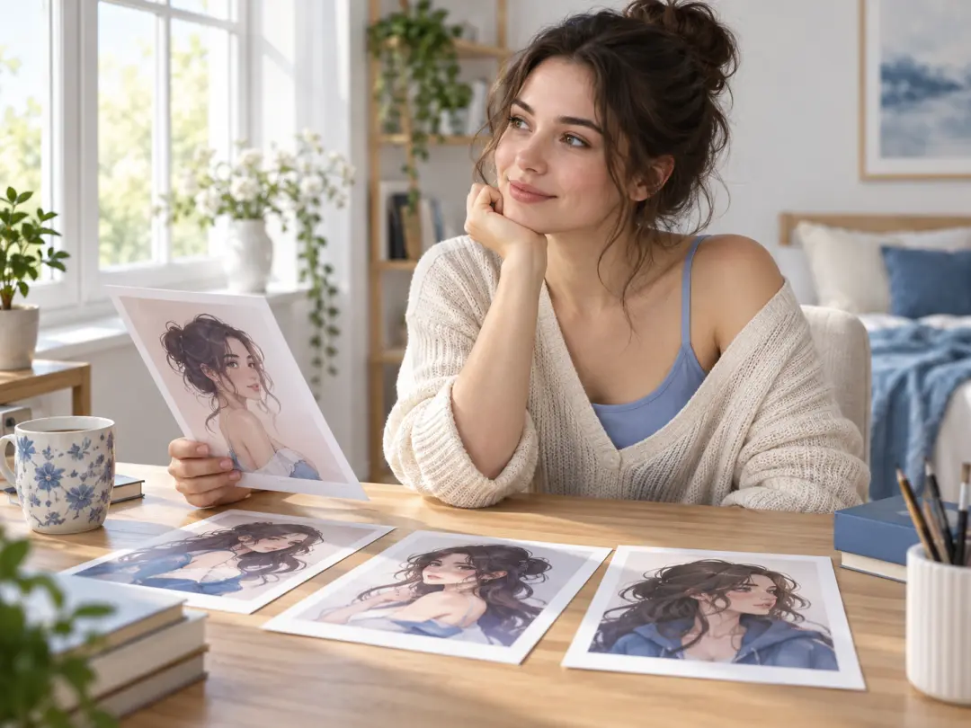 First time creator choosing a character portrait from printed references