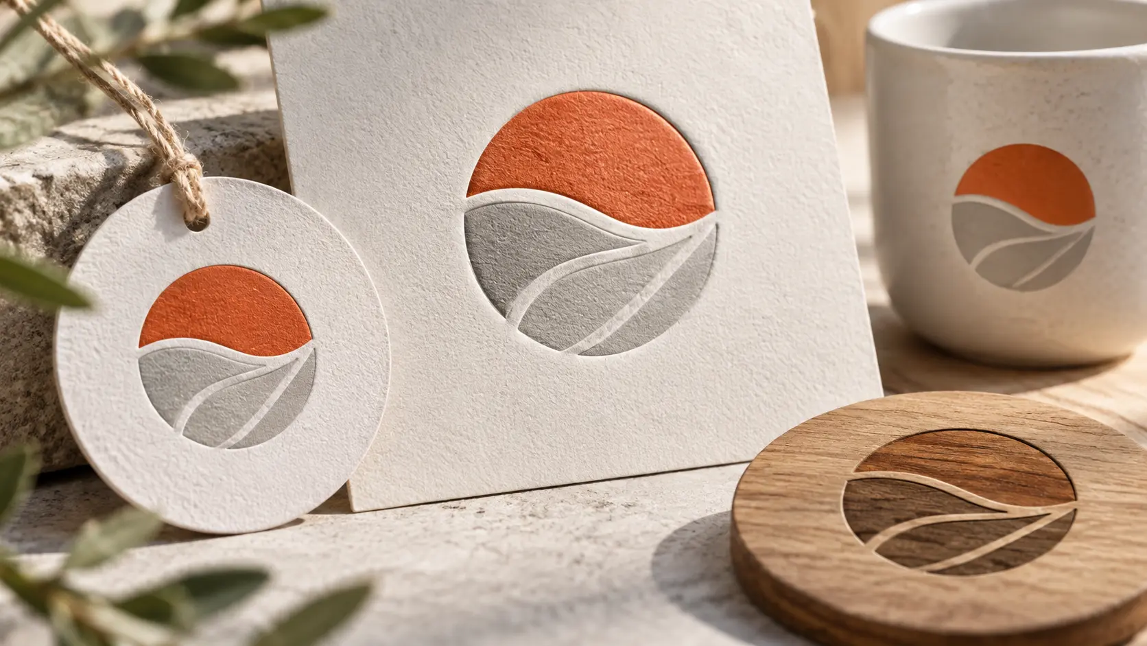 Abstract mark tested as a small avatar, product label, event badge, and embossed sign