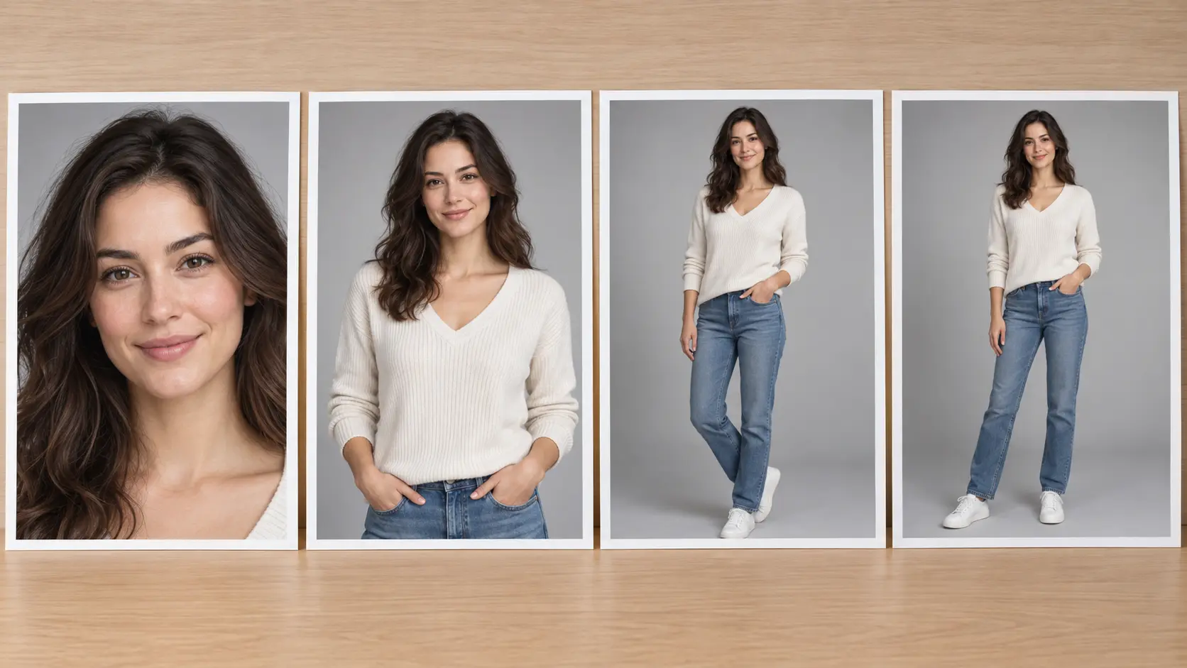 Portrait framing examples arranged from close-up to full-body composition