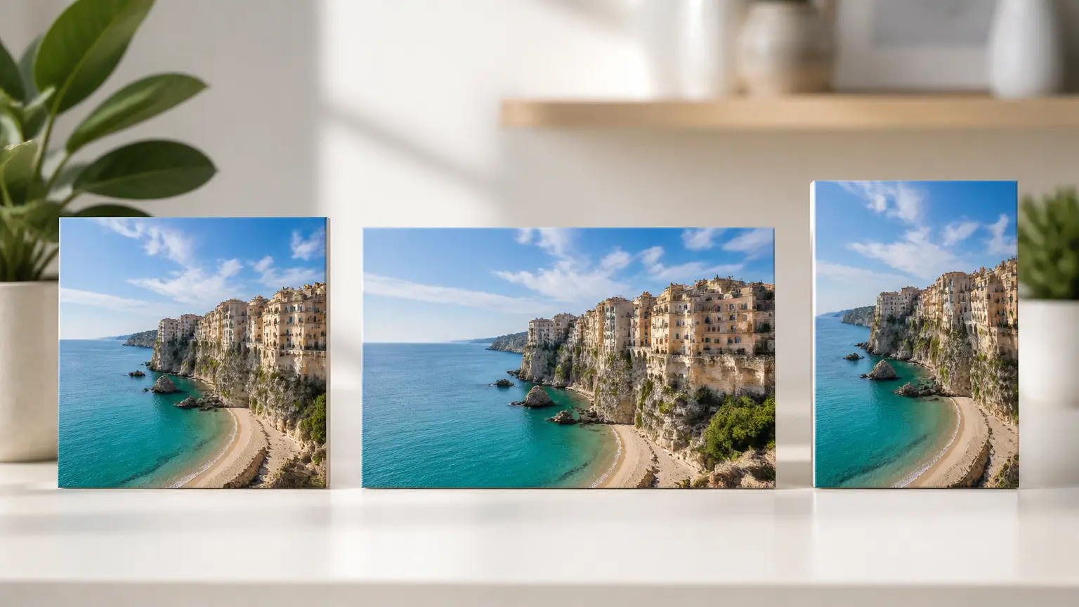 AI Photo Extender expanding one landscape image into square and vertical framing options