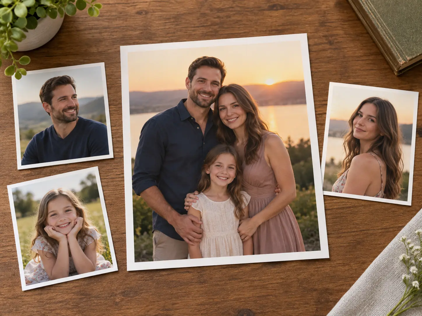 Separate family portraits combined into one group picture by the AI family portrait generator