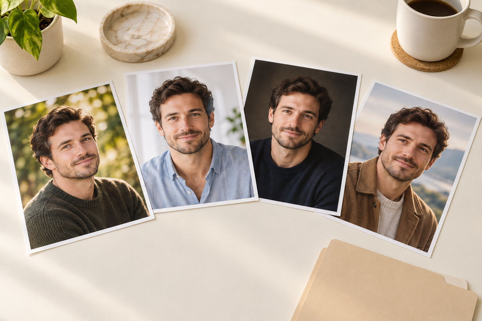 Several portrait candidates laid out for comparison before the best one is downloaded