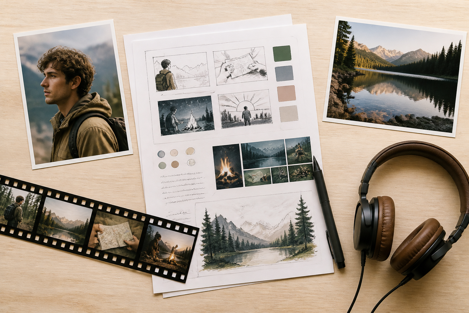 Portrait, landscape, film, and audio references gathered for one video brief