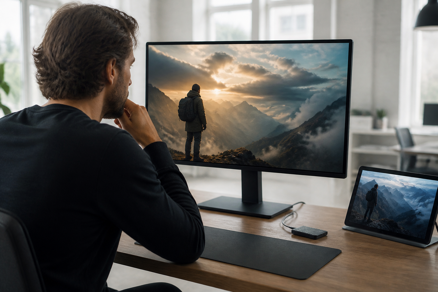 Creator reviewing a finished mountain scene before saving the result