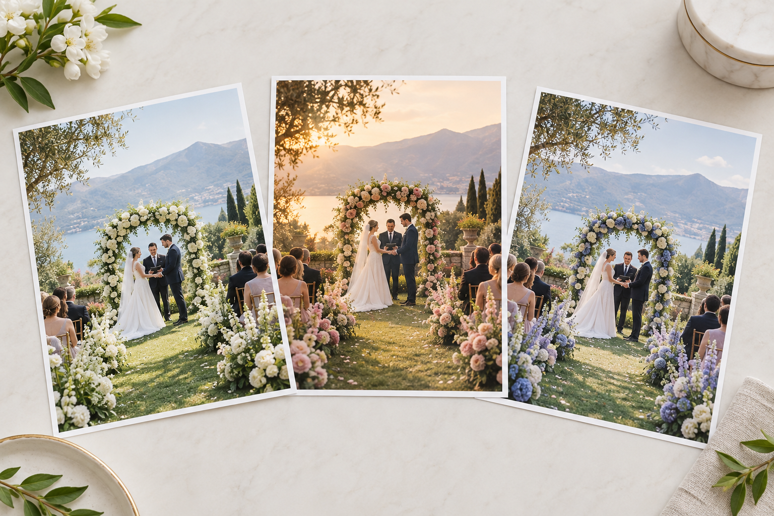 Comparing several AI wedding scene directions side by side