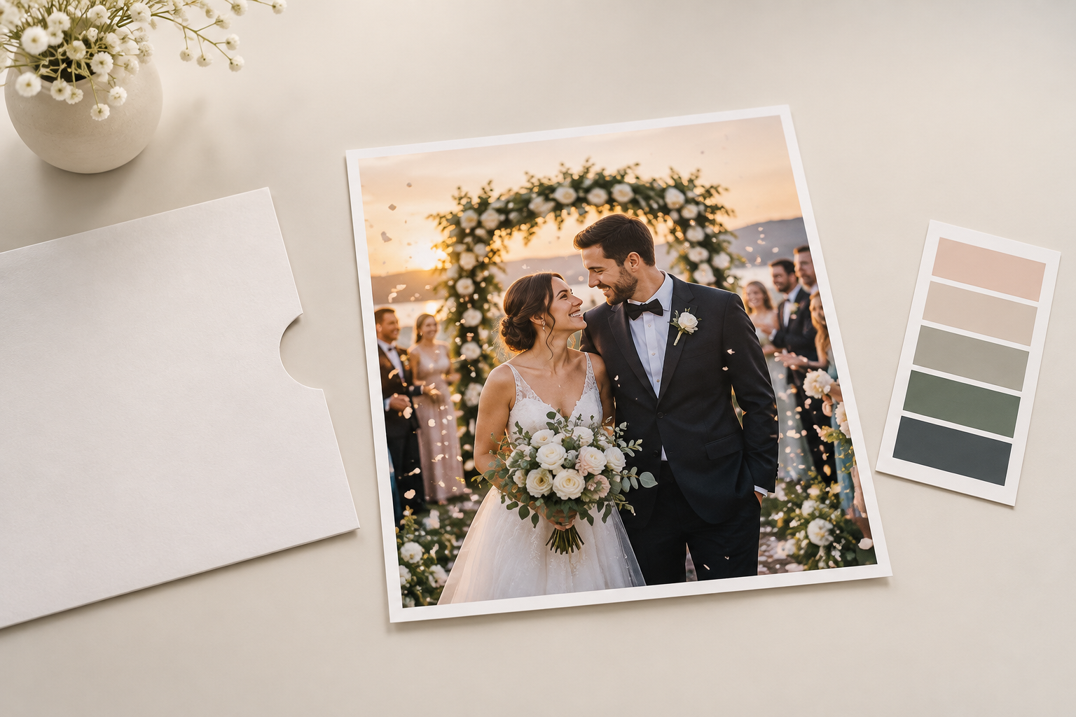 Refining a wedding scene image and preparing the final download