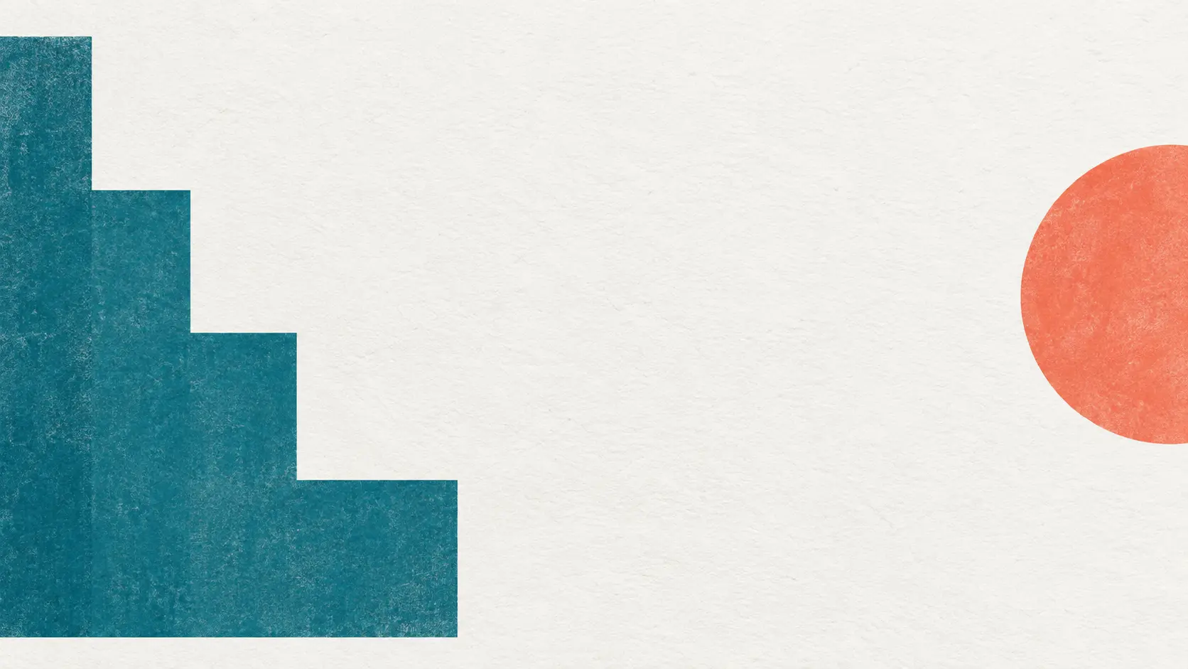 Wide abstract paper artwork with teal geometric forms at the edges and a calm pale center