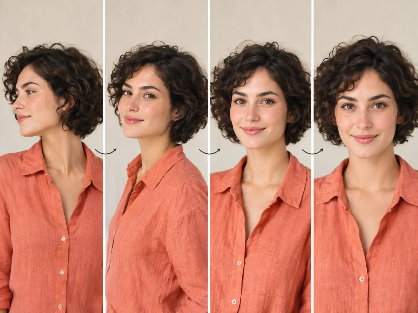 Still portrait and consecutive frames showing a prompt guided head turn