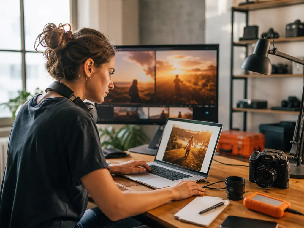 Independent producer revising client video scenes in a workspace