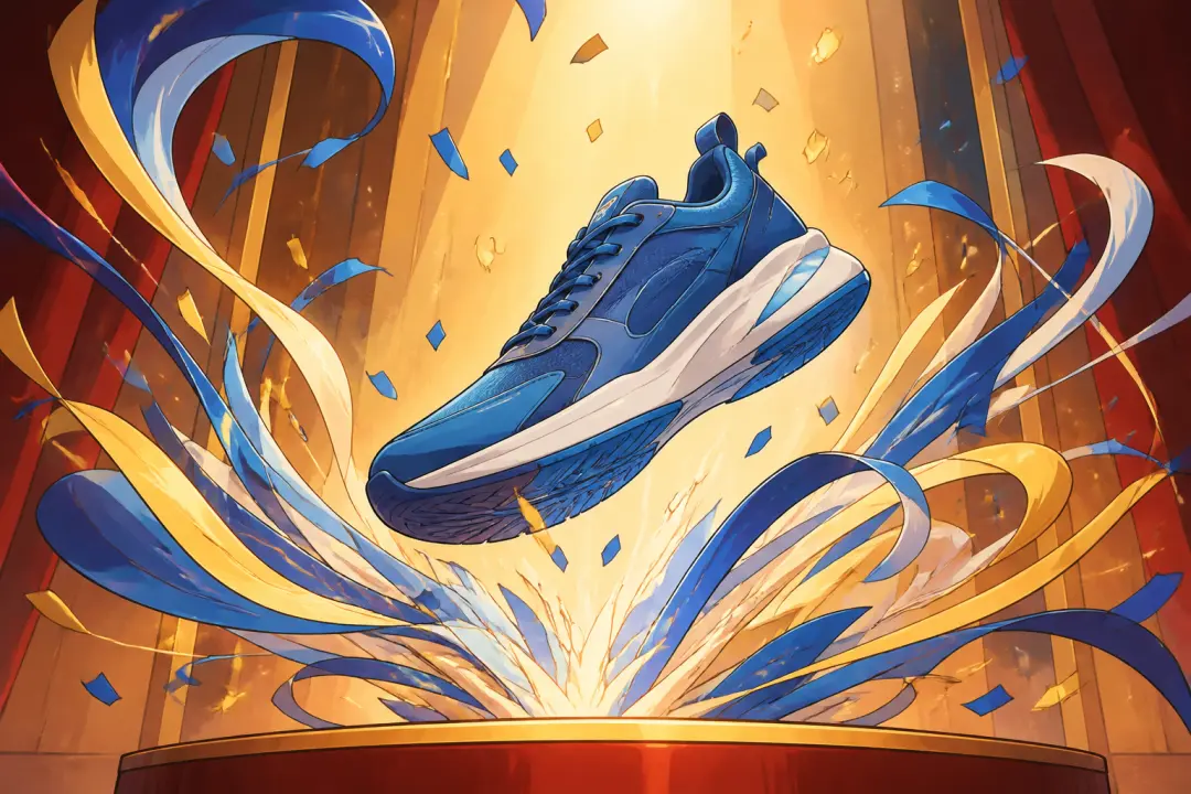 Cinematic product launch reveal with a new sneaker on a bright studio pedestal