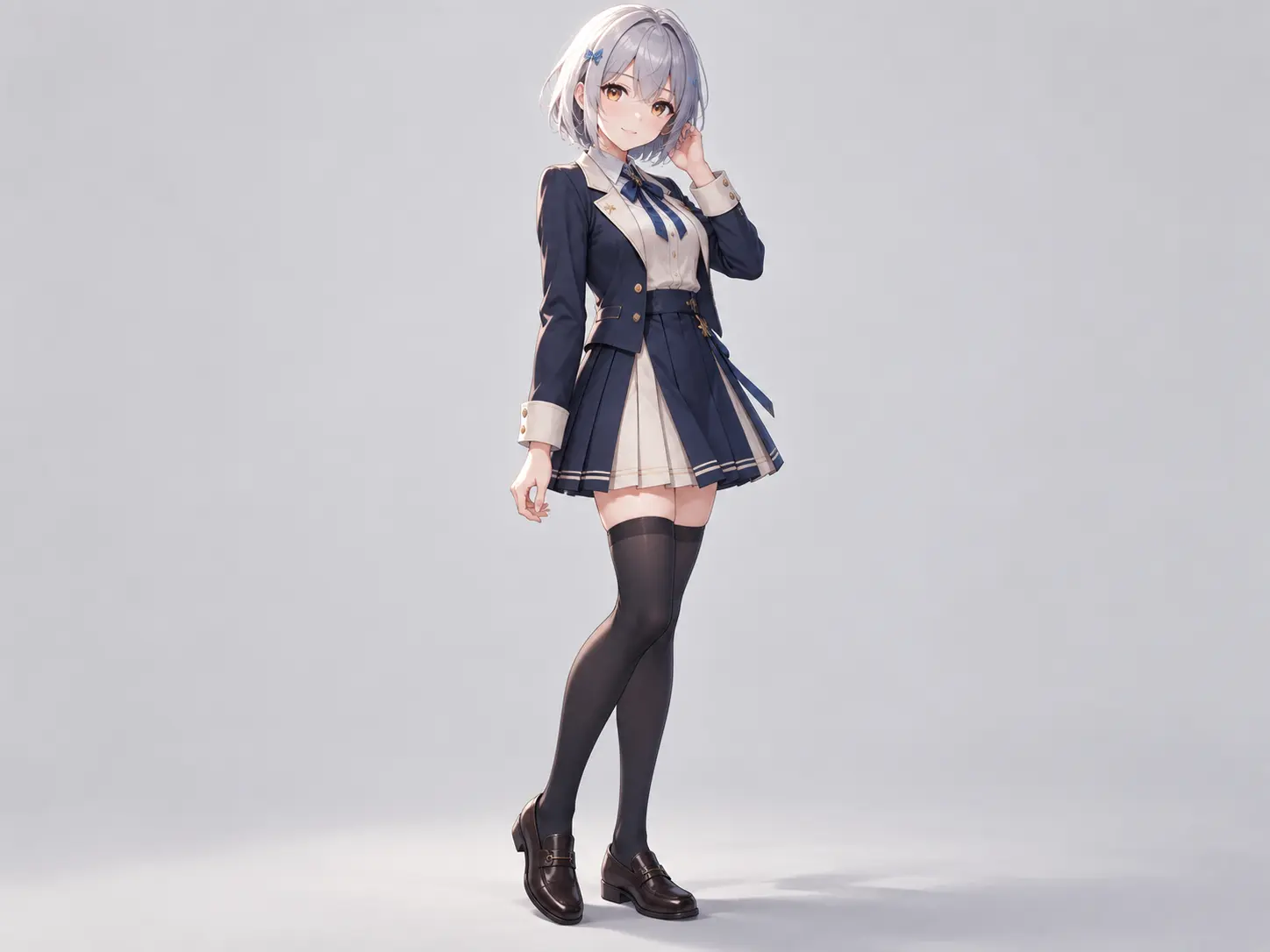Consistent anime character views comparing portrait, three-quarter, and full-body details