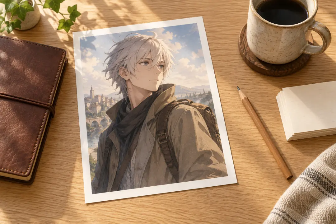 Writer using an anime character creator to build a protagonist reference for a story