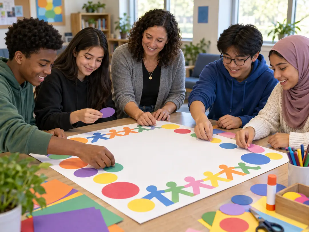 Youth group and mentor creating a welcoming community poster
