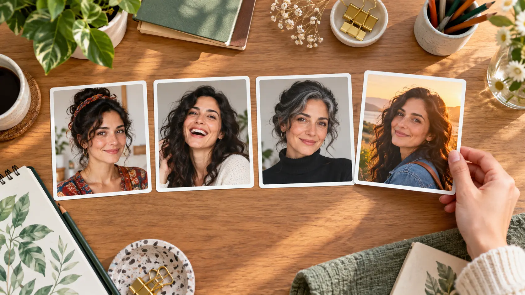 Guided avatar choices for look vibe and age range beside a finished portrait
