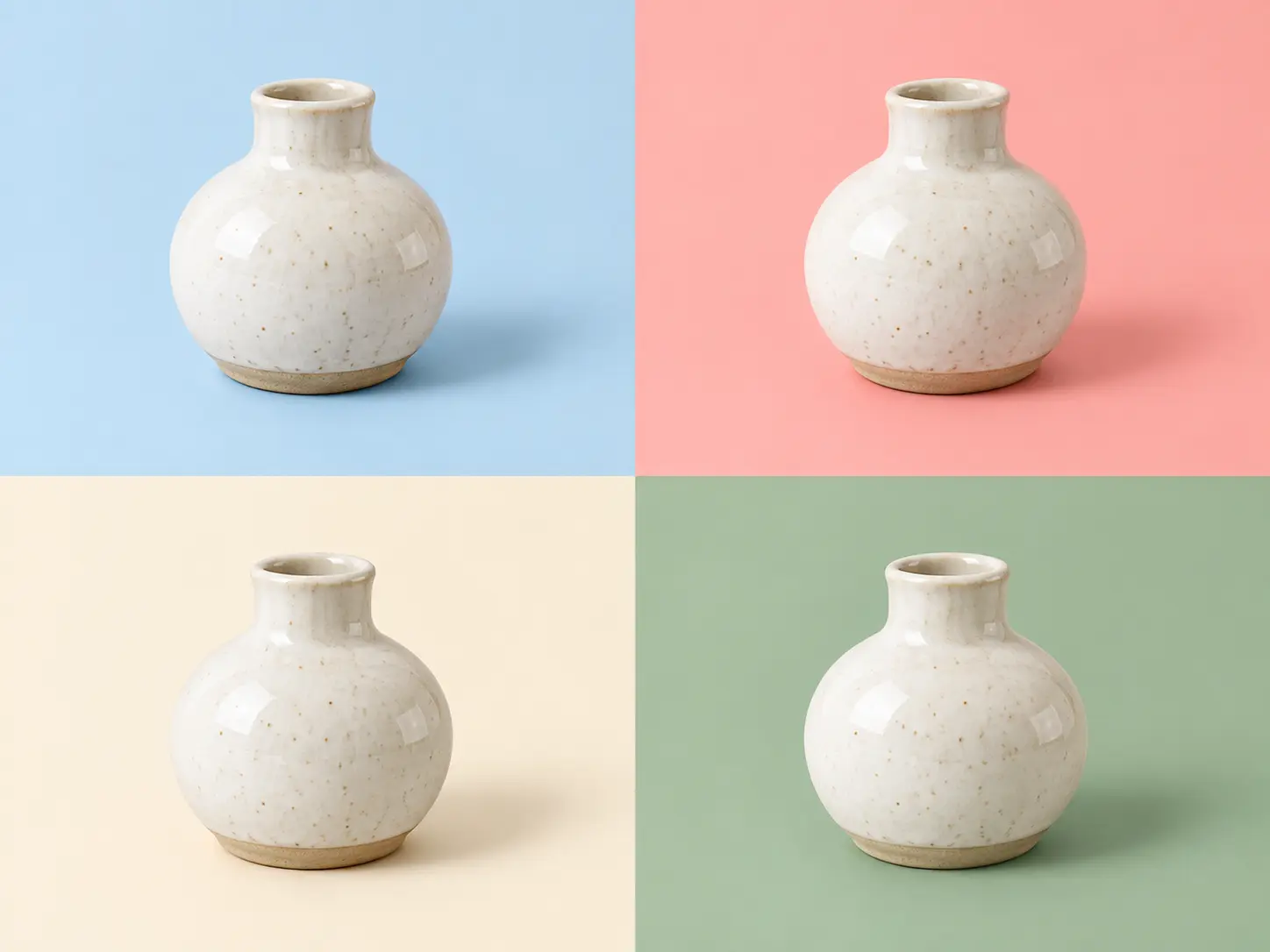 One ceramic product repeated across a coordinated set of pastel background colors