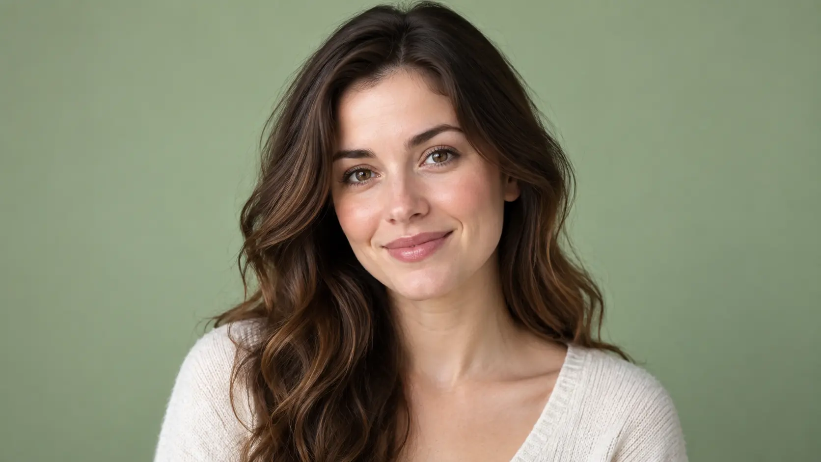 Portrait headshot against a clean sage background color with natural hair and skin tones