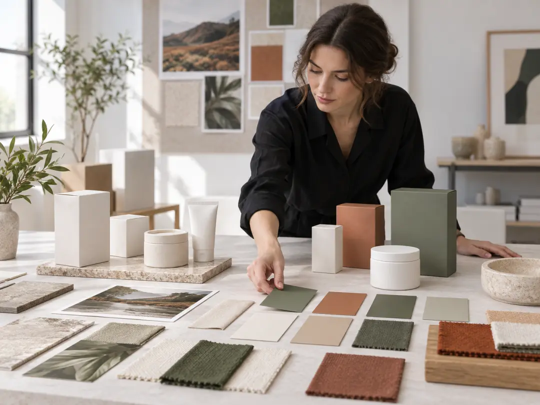 Brand art director arranging a physical color palette