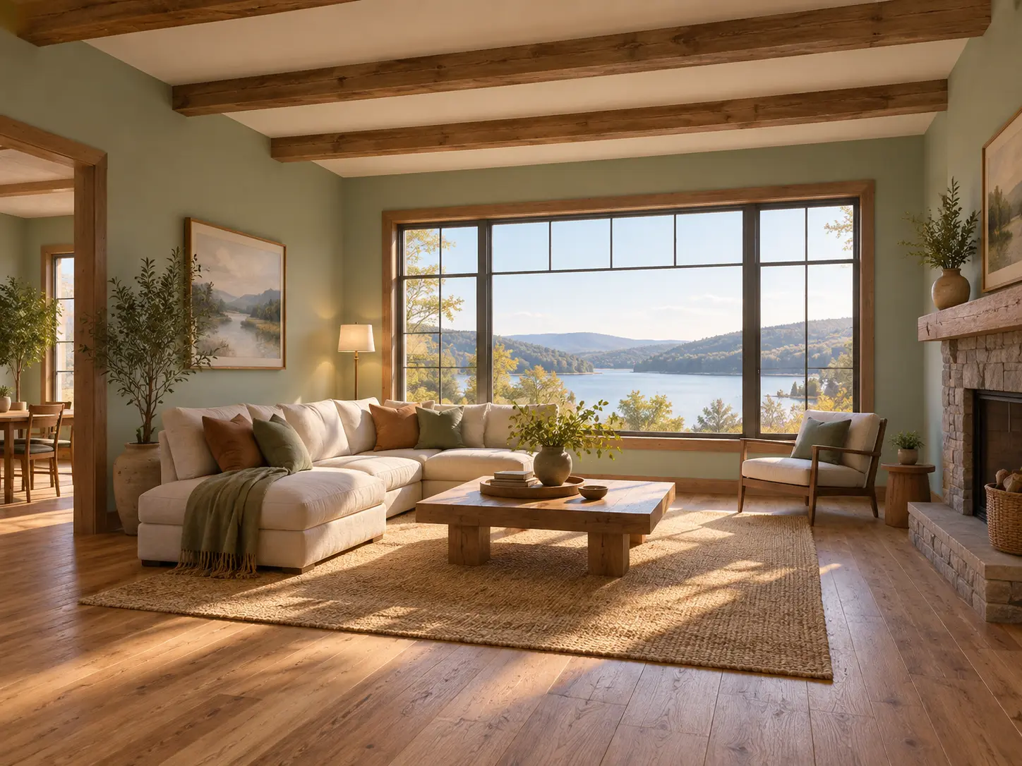 Expanded architectural photo showing a background extender continuing walls, floor, and window light from the original edges