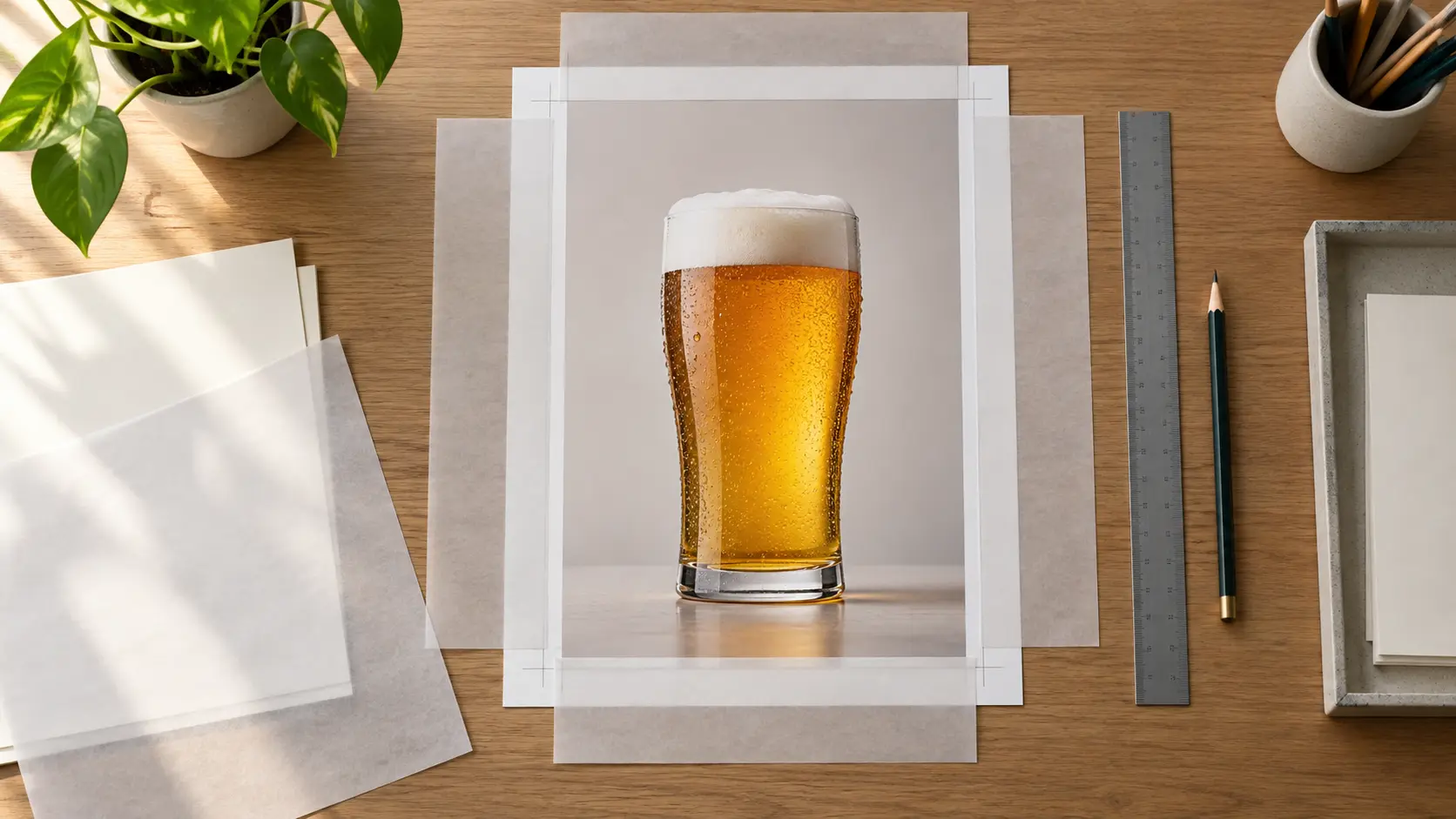 Beer poster maker layout study showing a poster image with clear reserved space for a headline