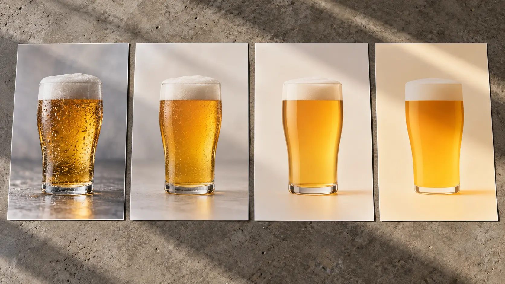 Beer poster maker revision sequence showing one poster refined across several printed drafts