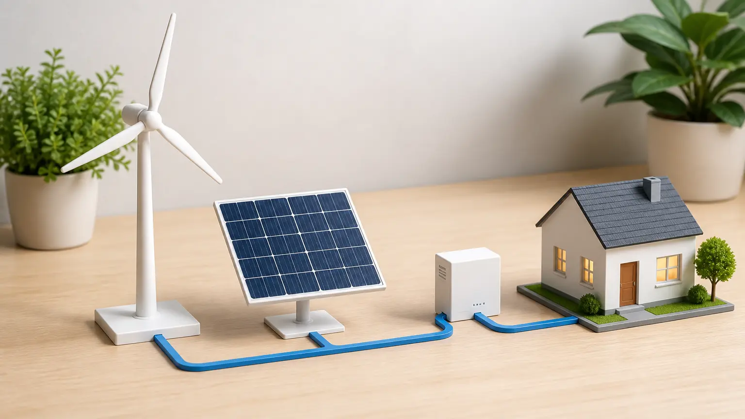 Tabletop renewable energy model staged for a clear explainer sequence